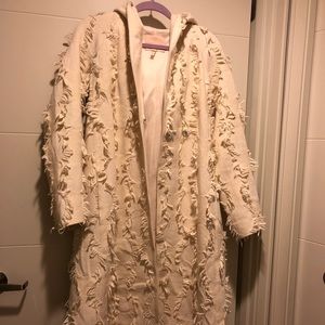 REBECCA TAYLOR OFF-WHITE WRAP FRINGE COAT